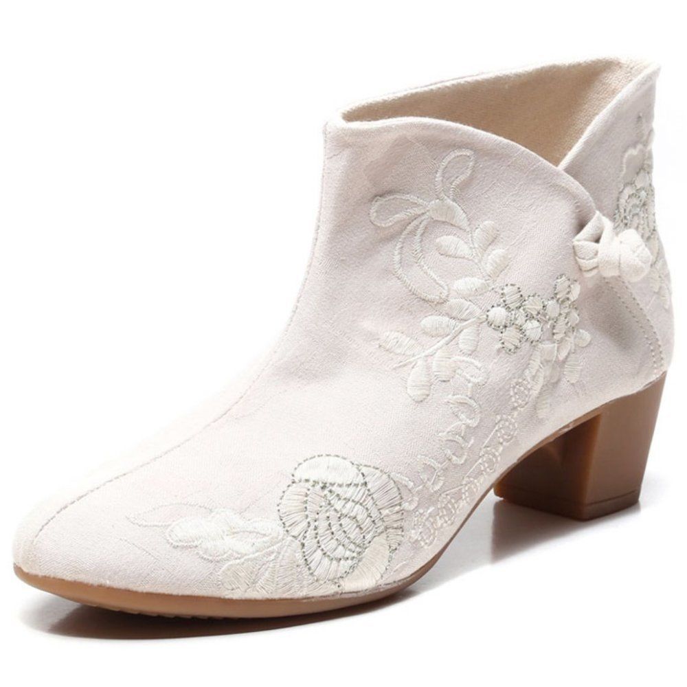 Rose Embroidered Ankle Boots